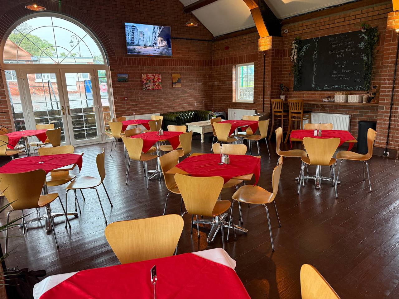 Inside Padel Park Eatery — the dining room